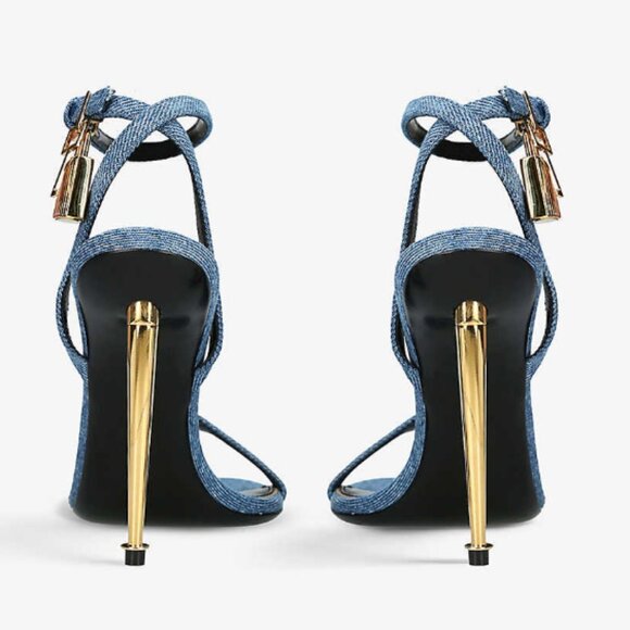 TOM FORD BLUE DENIM PADLOCK & KEY STILLETO SANDAL 105mm SIZE IT37.5 NIB - Picture 3 of 6